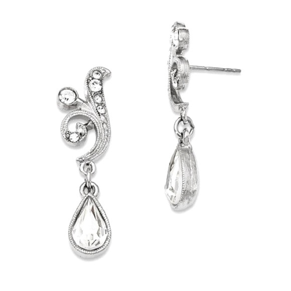 1928 SILVER-TONE SWAROVSKI ELEMENTS TEARDROP POST DANGLE EARRINGS - Picture 1 of 3